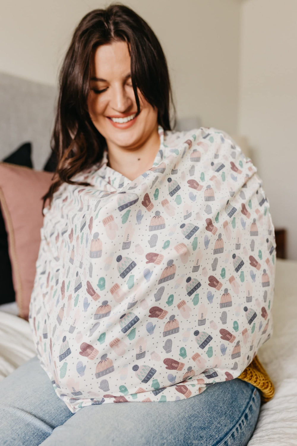 Copper Pearl infinity scarf style cover doubles as versatile apparel.