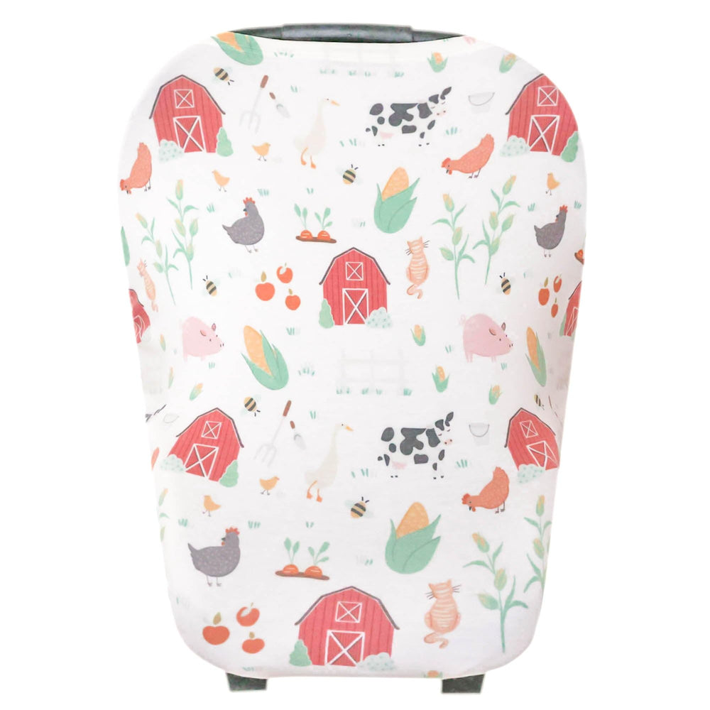Copper Pearl multi-use cover demonstrates stretchy fabric for a universal, comfortable fit.