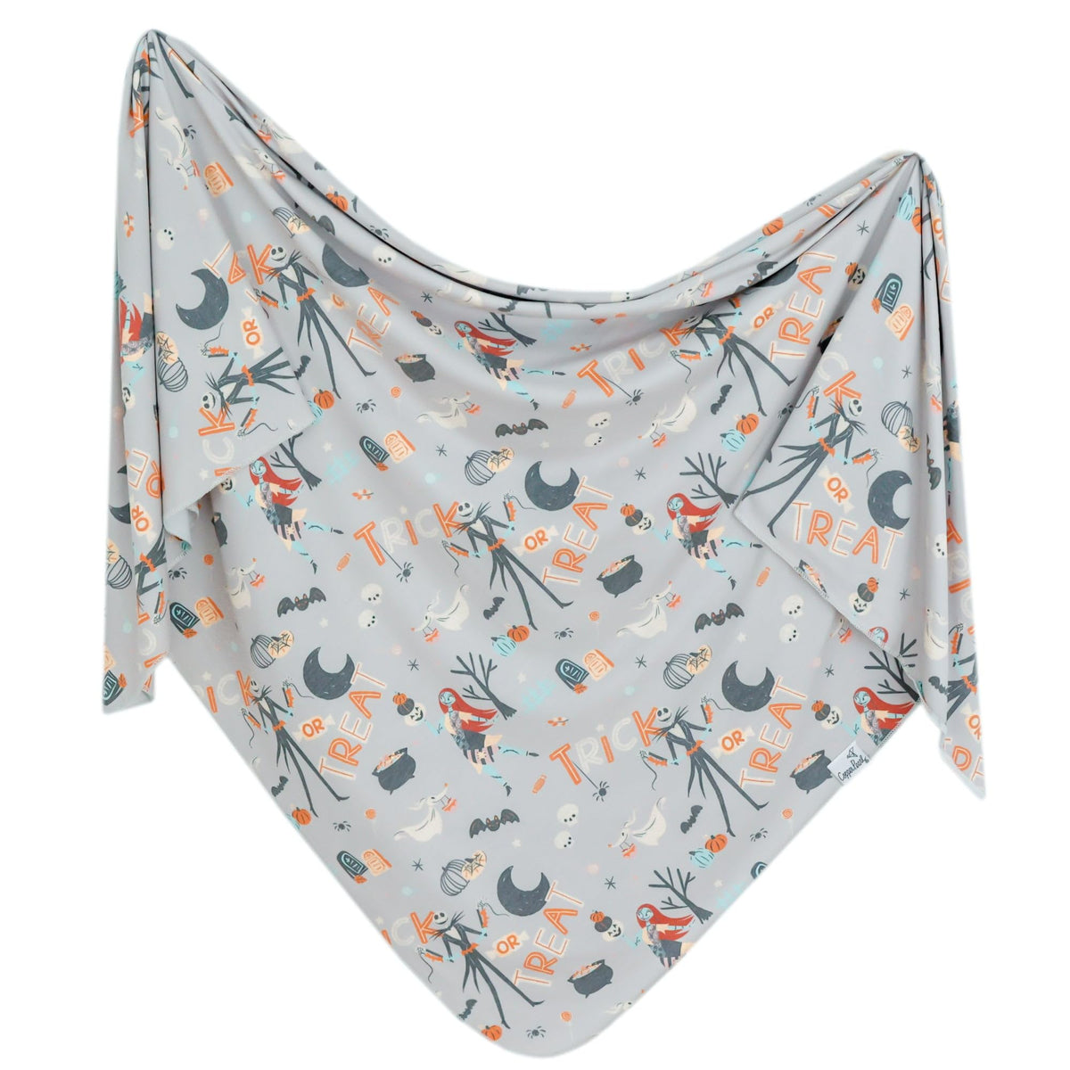 Copper Pearl Nightmare Before Christmas swaddle blanket front view shows soft knit and generous 46-inch square.