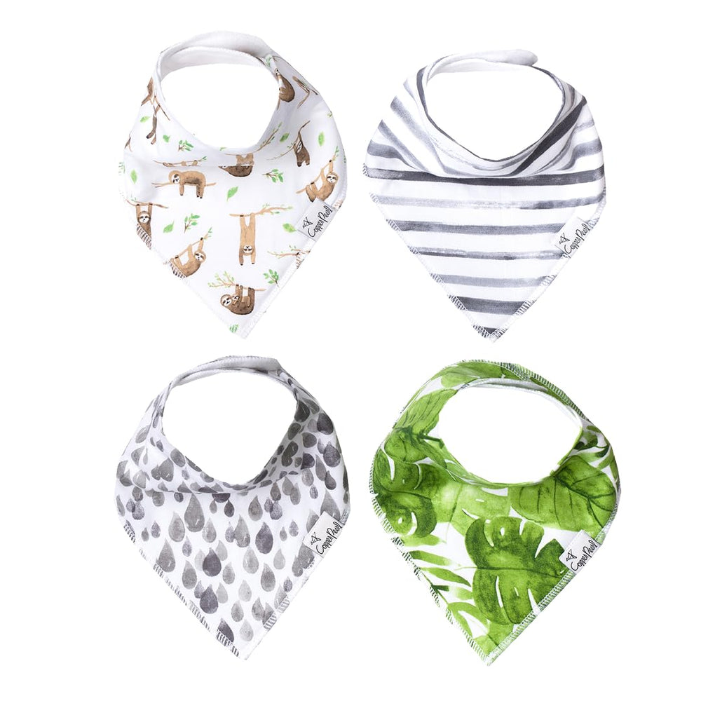 Copper Pearl Noah bibs front view showing a 4-pack with absorbent drool protection.
