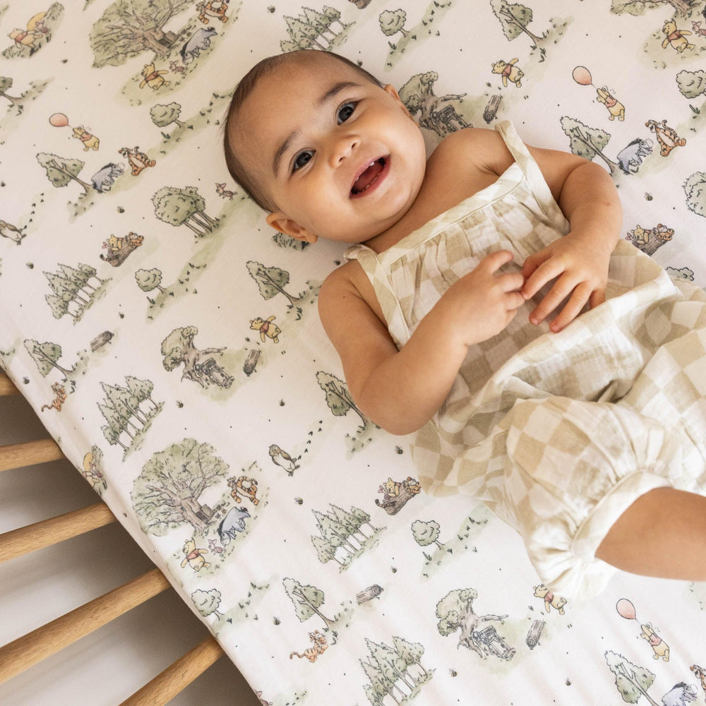 Copper Pearl packaging giftable crib sheet communicates quality ideal for baby showers and registry