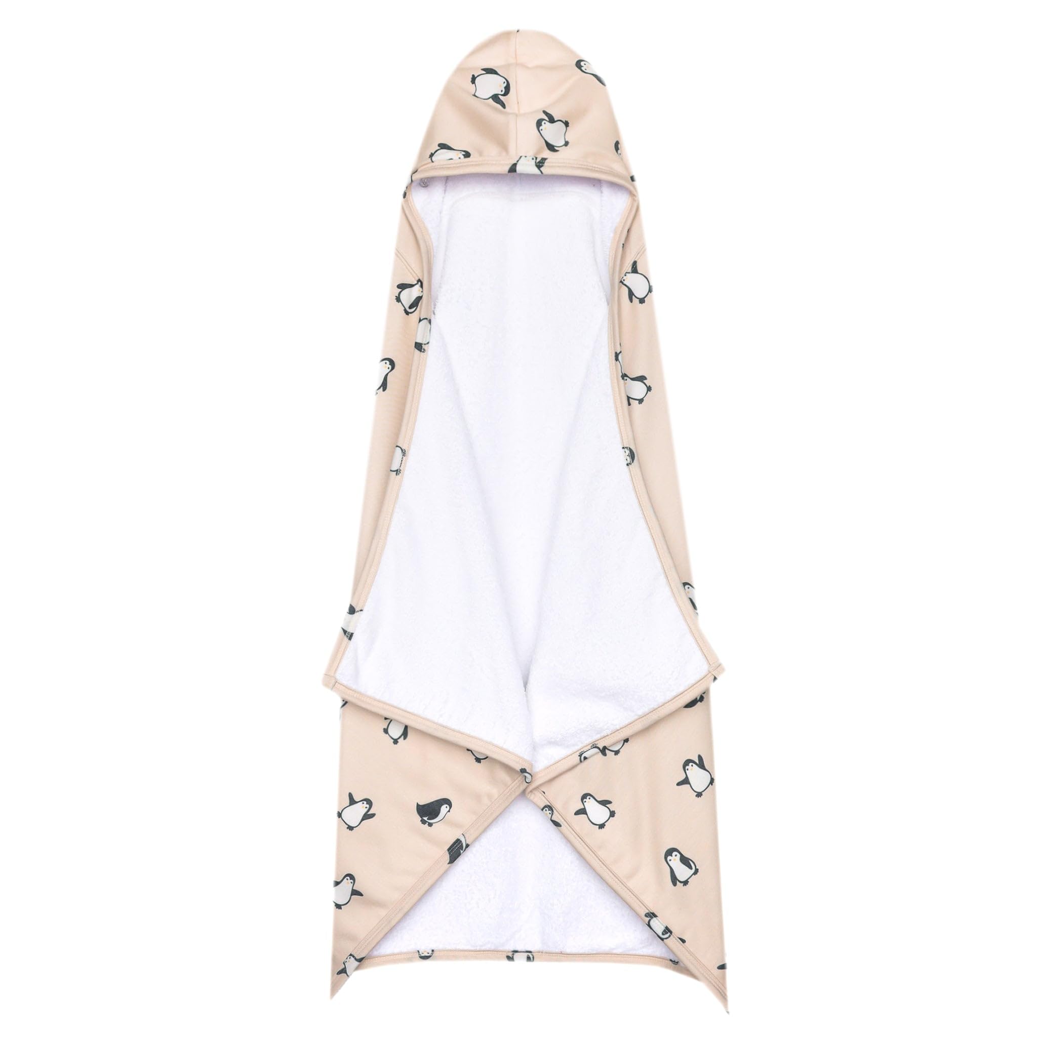 Copper Pearl Penguins big kid hooded towel with a cozy hood for warm bath time.