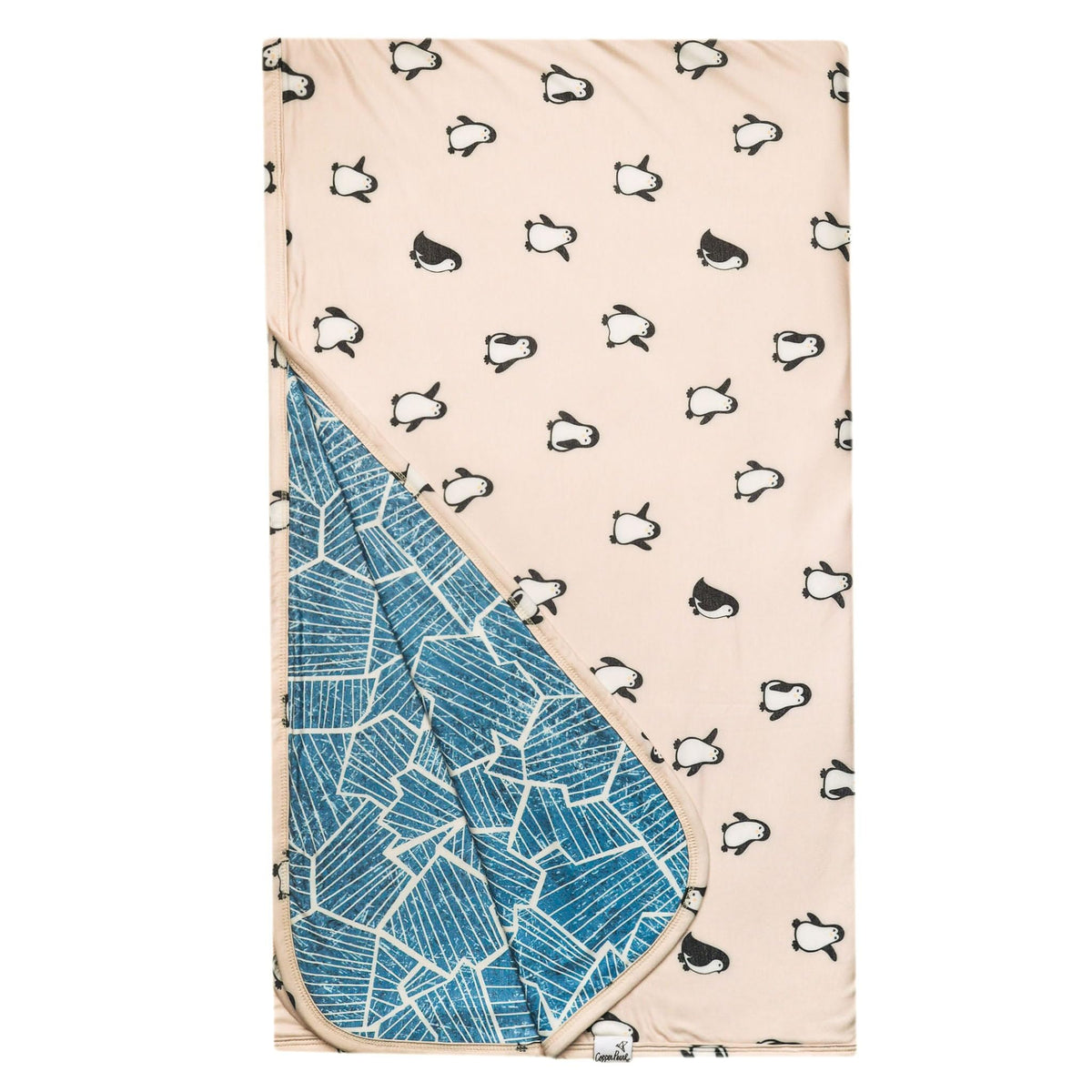 Copper Pearl Penguins Jumbo Quilt close-up fabric texture for cozy lounging