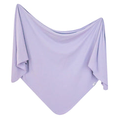 Copper Pearl Periwinkle swaddle flatlay shows soft knit fabric