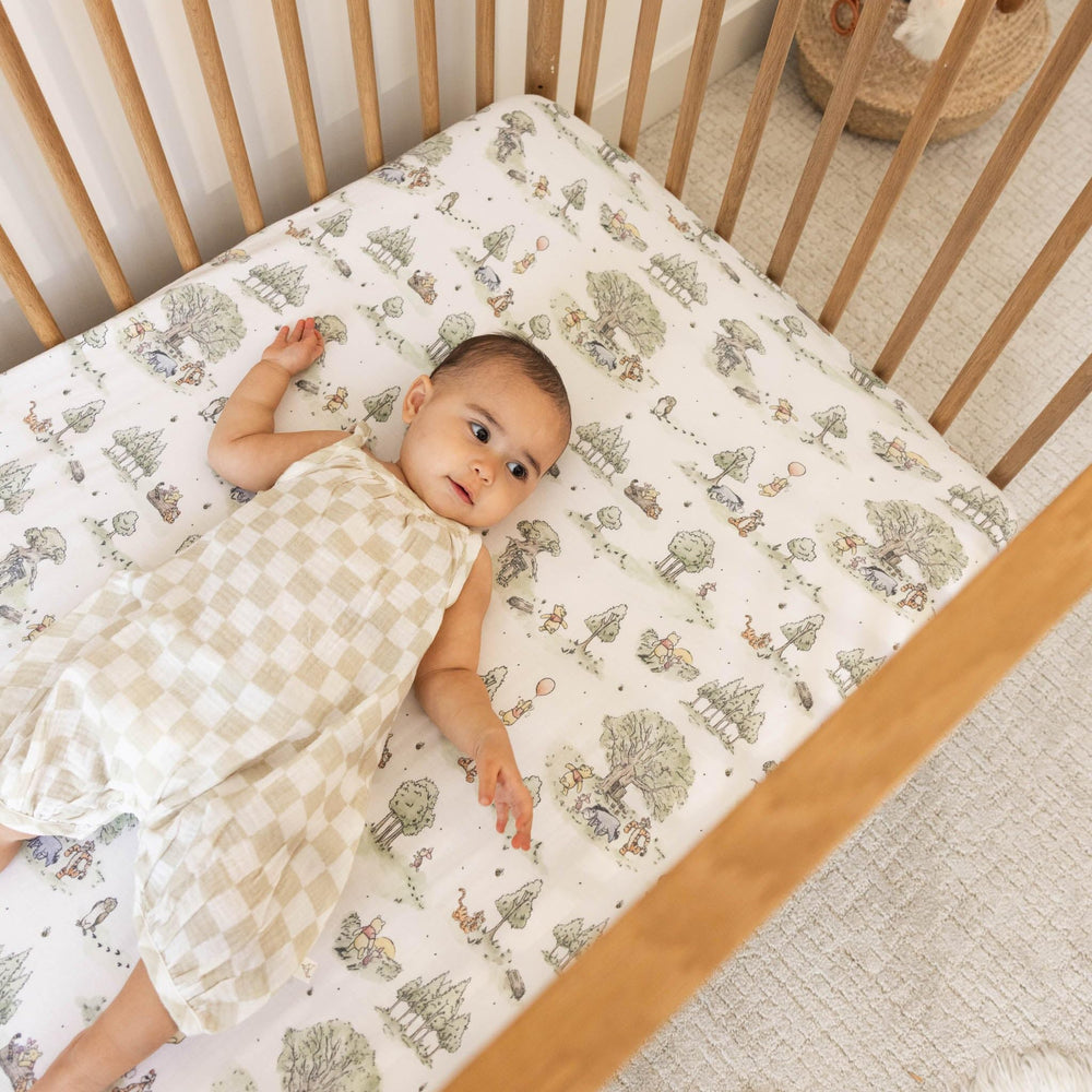 Copper Pearl precise-fit crib sheet keeps baby safe and comfortable with a clean, tailored look