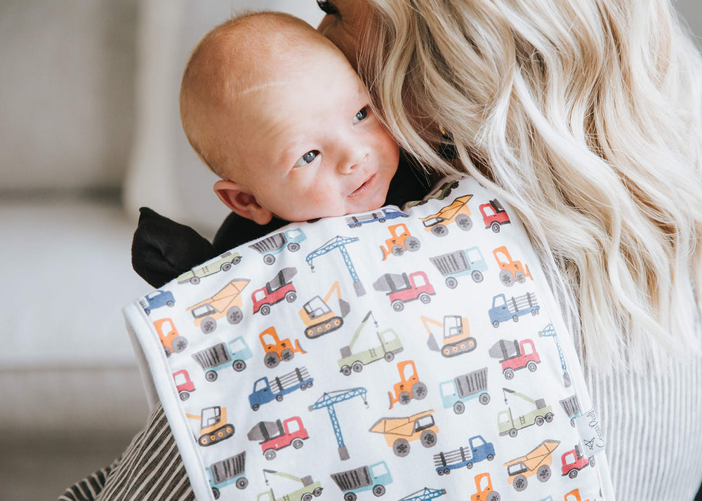 Copper Pearl extra-large burp cloths are newborn essentials for comfort