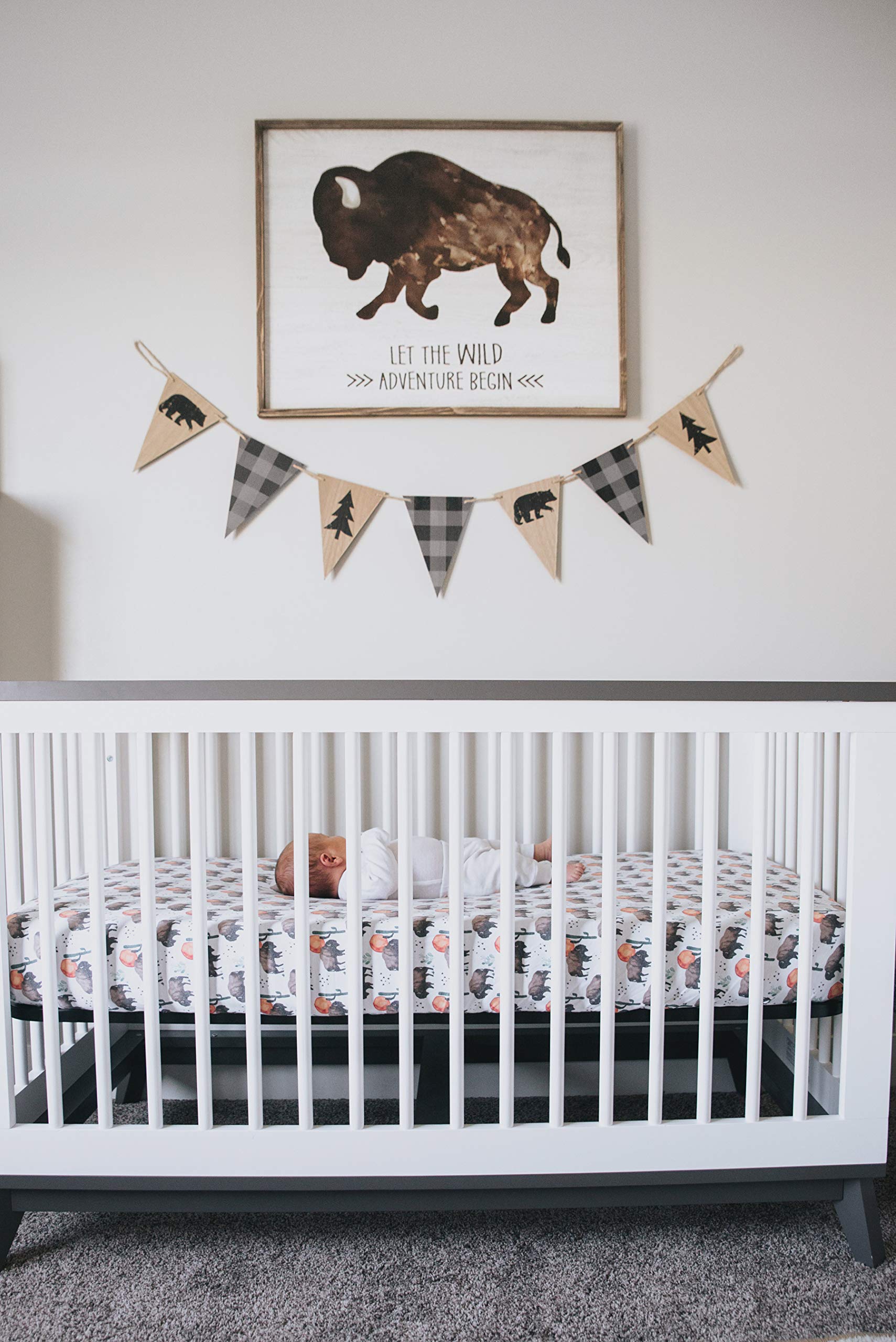 Copper Pearl premium knit crib sheet featuring the bison pattern closeup