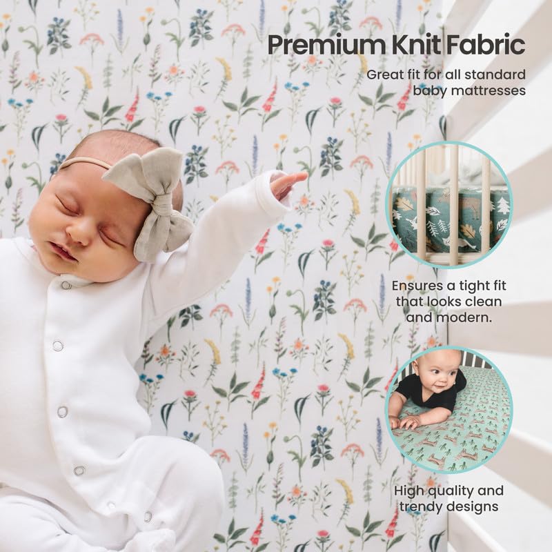 Copper Pearl premium knit crib sheet fits standard mattresses with secure elastic edges
