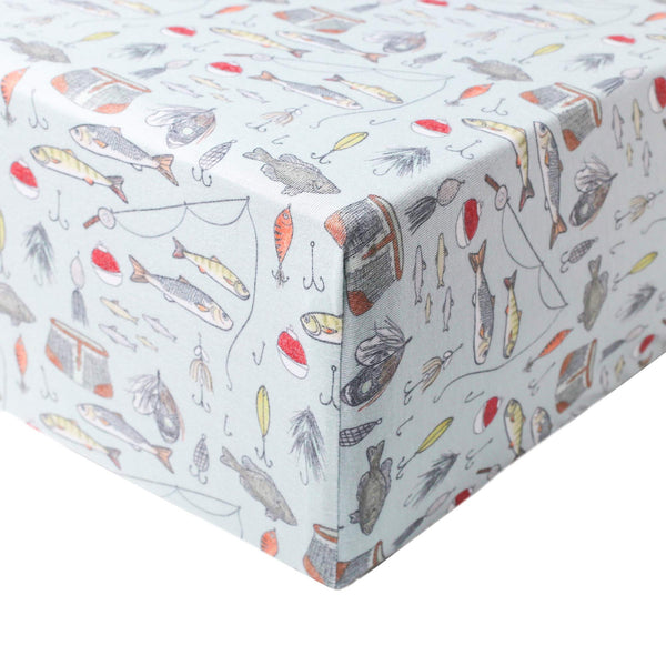 Copper Pearl Trout knit crib sheet on a standard mattress for cozy nights