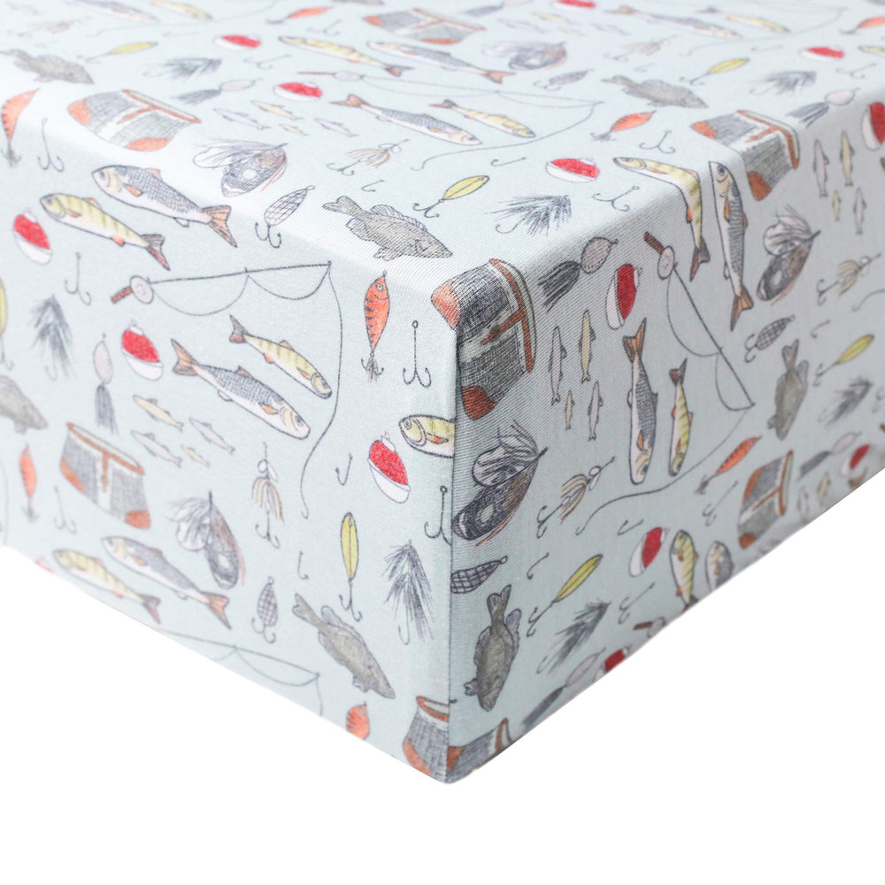 Copper Pearl Trout knit crib sheet on a standard mattress for cozy nights