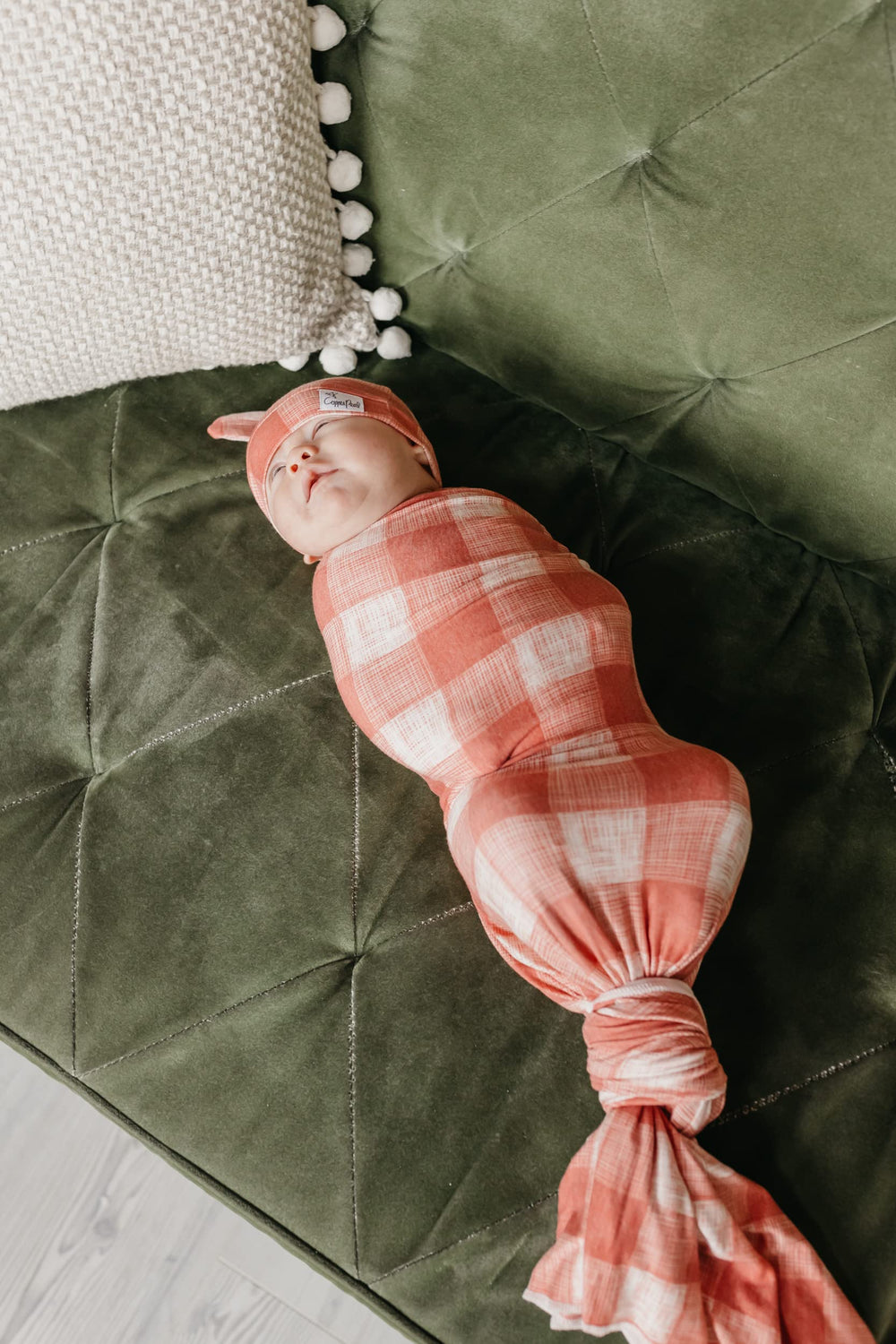 Copper Pearl Ralphie swaddle large 46x46 inches demonstrates generous size.