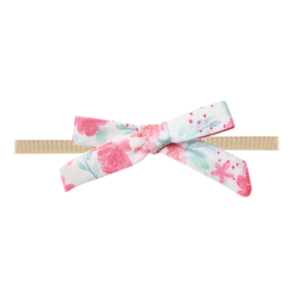 Copper Pearl Ribbon Baby Bow June closeup showing ultra-soft fabric and premium finish.