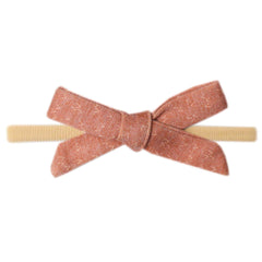 Copper Pearl Ribbon Baby Bow Rocky front view displays soft fabric and adorable style for photos.