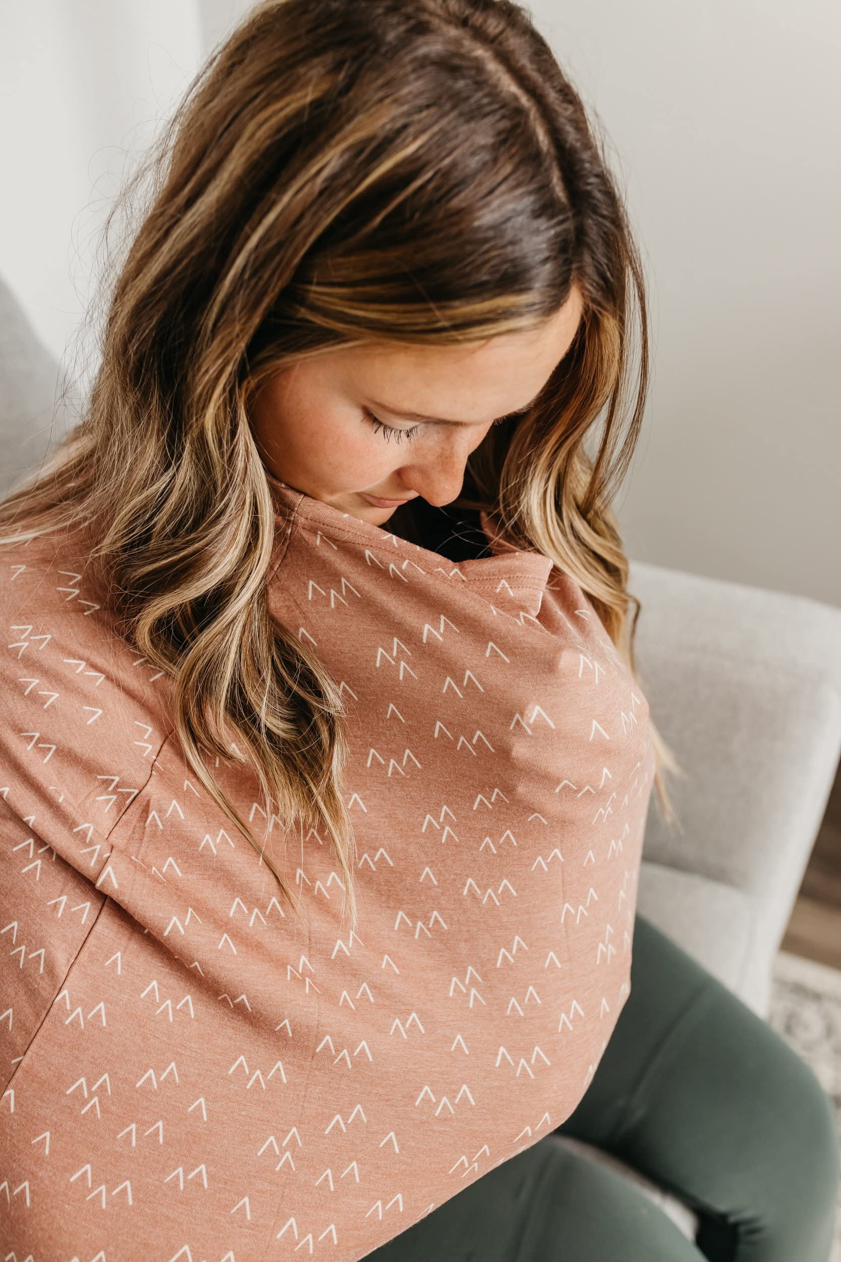 Copper Pearl Rocky infinity scarf doubles as a stylish baby wrap.