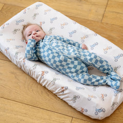 Copper Pearl Ryder knit cover on a changing pad table, universal fit for every standard pad.