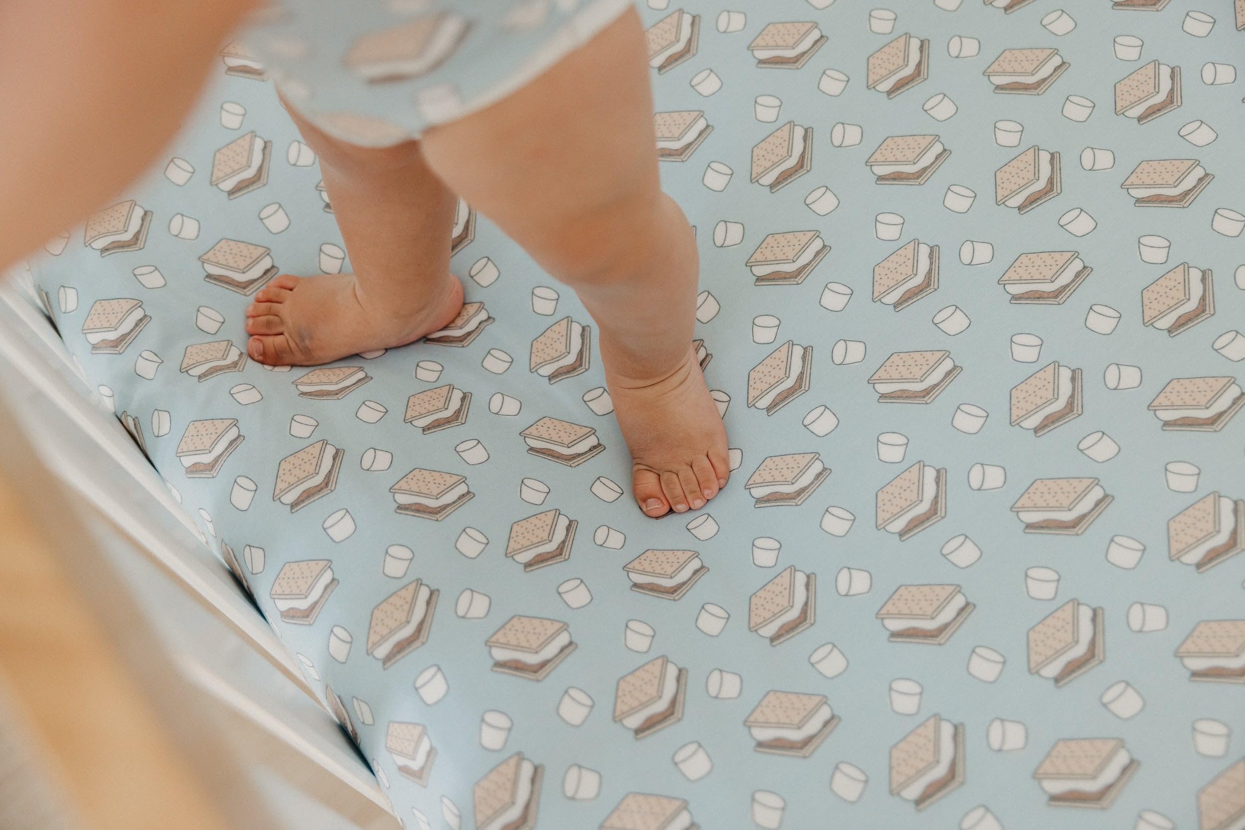 Copper Pearl crib sheet in gift-ready packaging for new parents