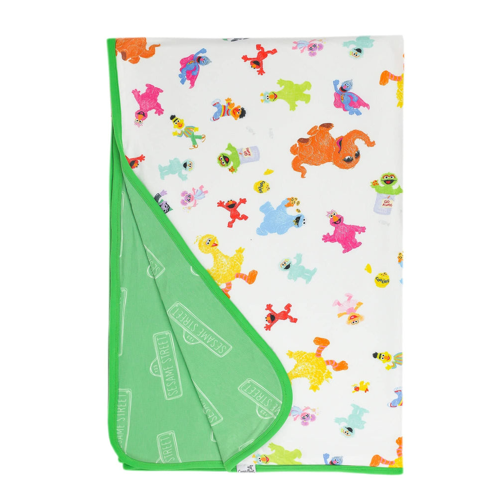 Copper Pearl Sesame Friends print closeup, showcasing ultra-soft fabric and cheerful design.