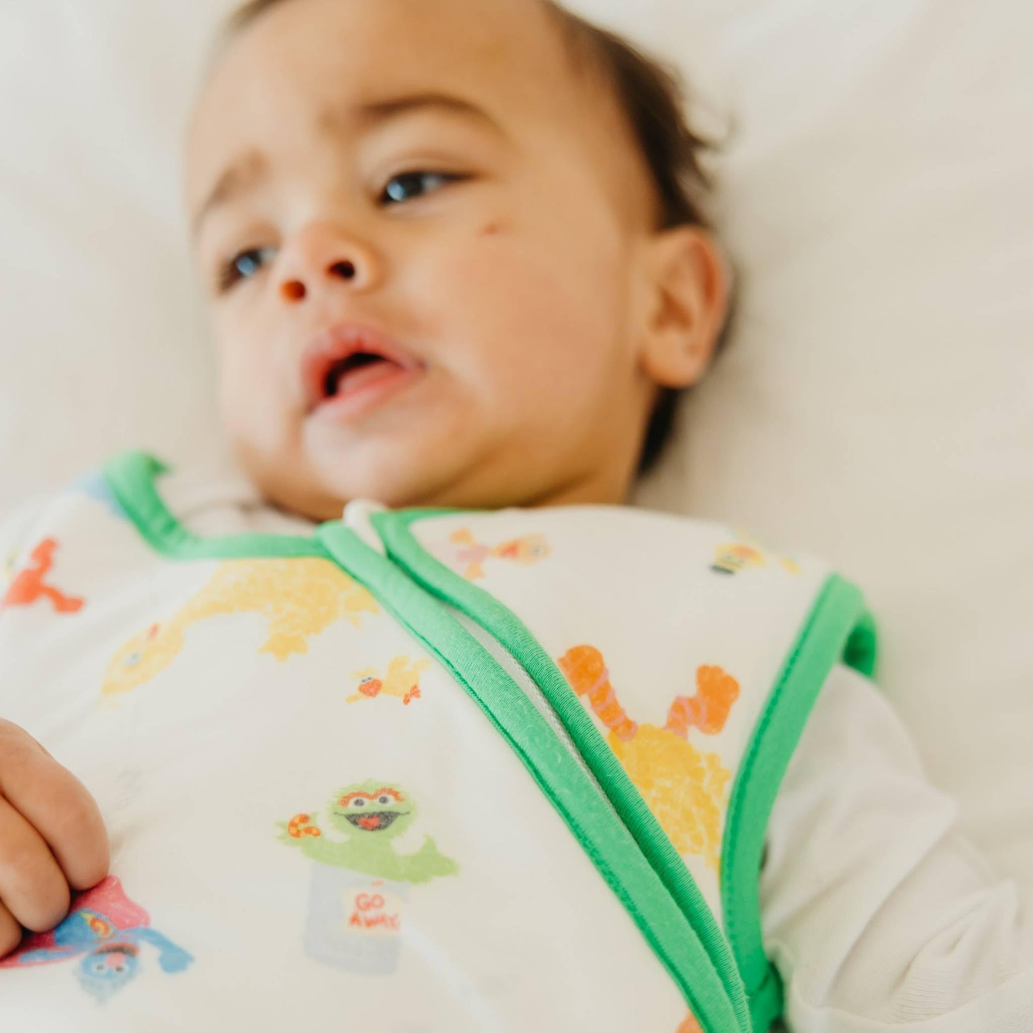 Copper Pearl Sesame Friends sleep bag neck is tag-free for gentle skin contact
