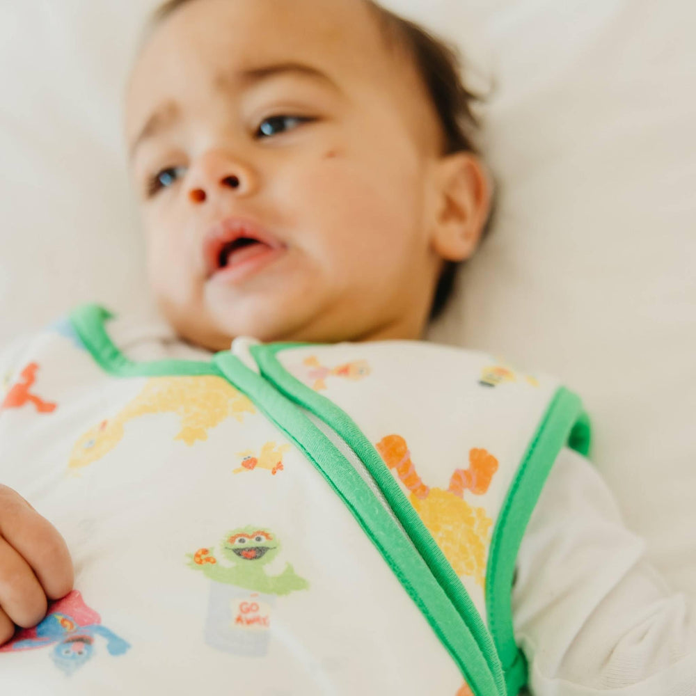 Copper Pearl Sesame Friends sleep bag neck is tag-free for gentle skin contact
