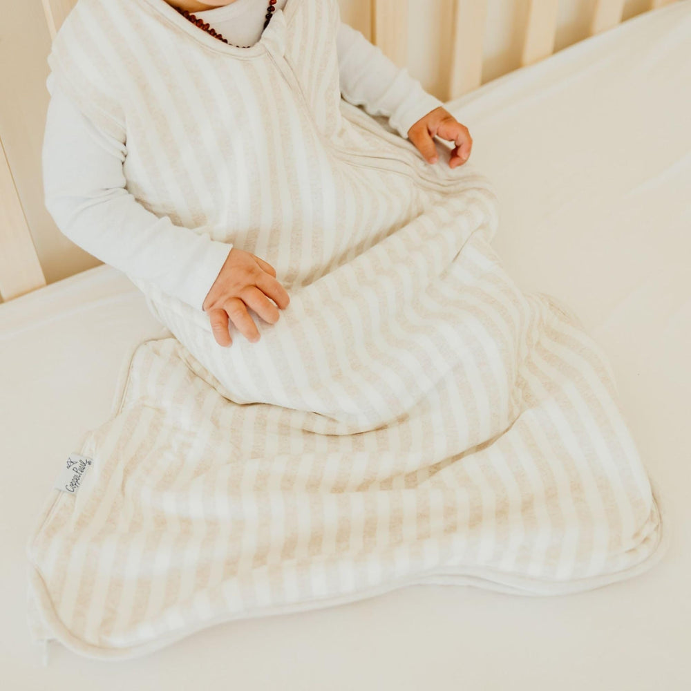 Copper Pearl sleep bag with top-to-bottom zipper eases dressing baby