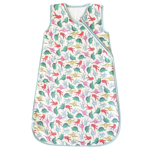 Copper Pearl Sleep Sack dinosaurs park print front view showing warm, cozy design