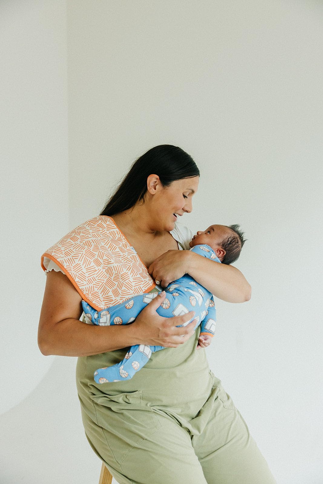 Copper Pearl soft cotton burp cloths, front patterned, back white, gentle on shoulders.