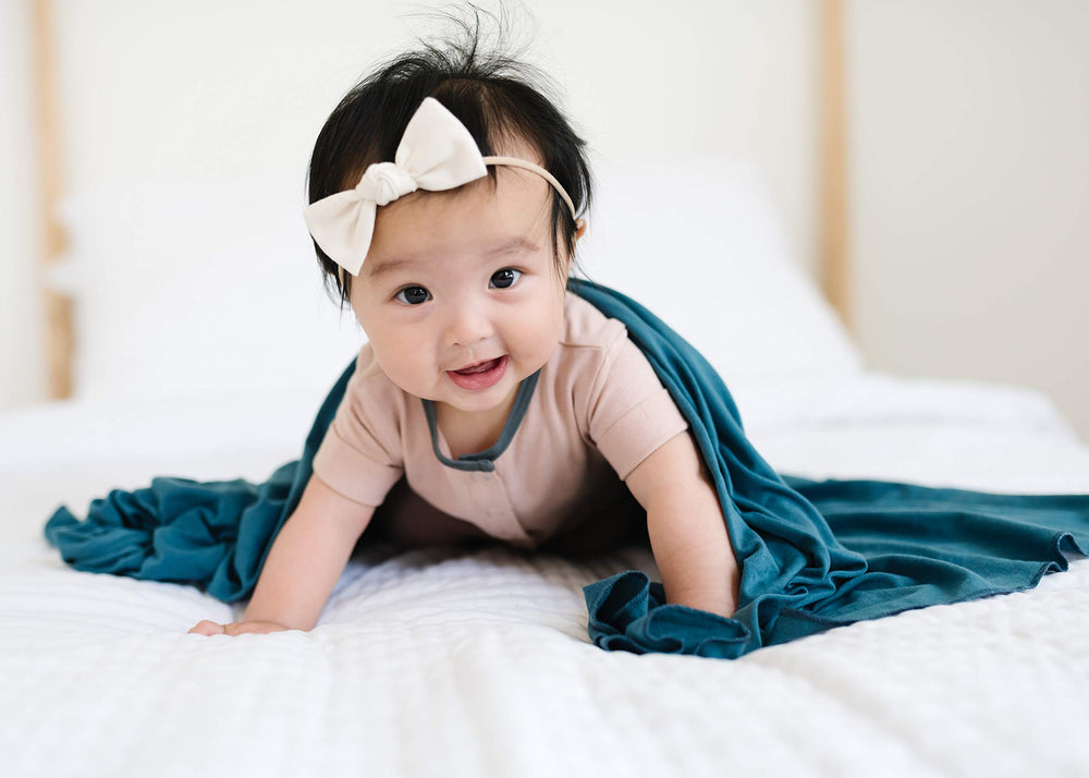 Copper Pearl swaddle blanket steel gift-ready design for baby showers