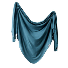 Copper Pearl swaddle blanket in steel with soft-knit texture for cozy newborn swaddling