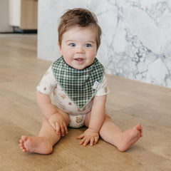 Copper Pearl Wilder bandana bib set snaps detail shows nickel-free adjustable snaps