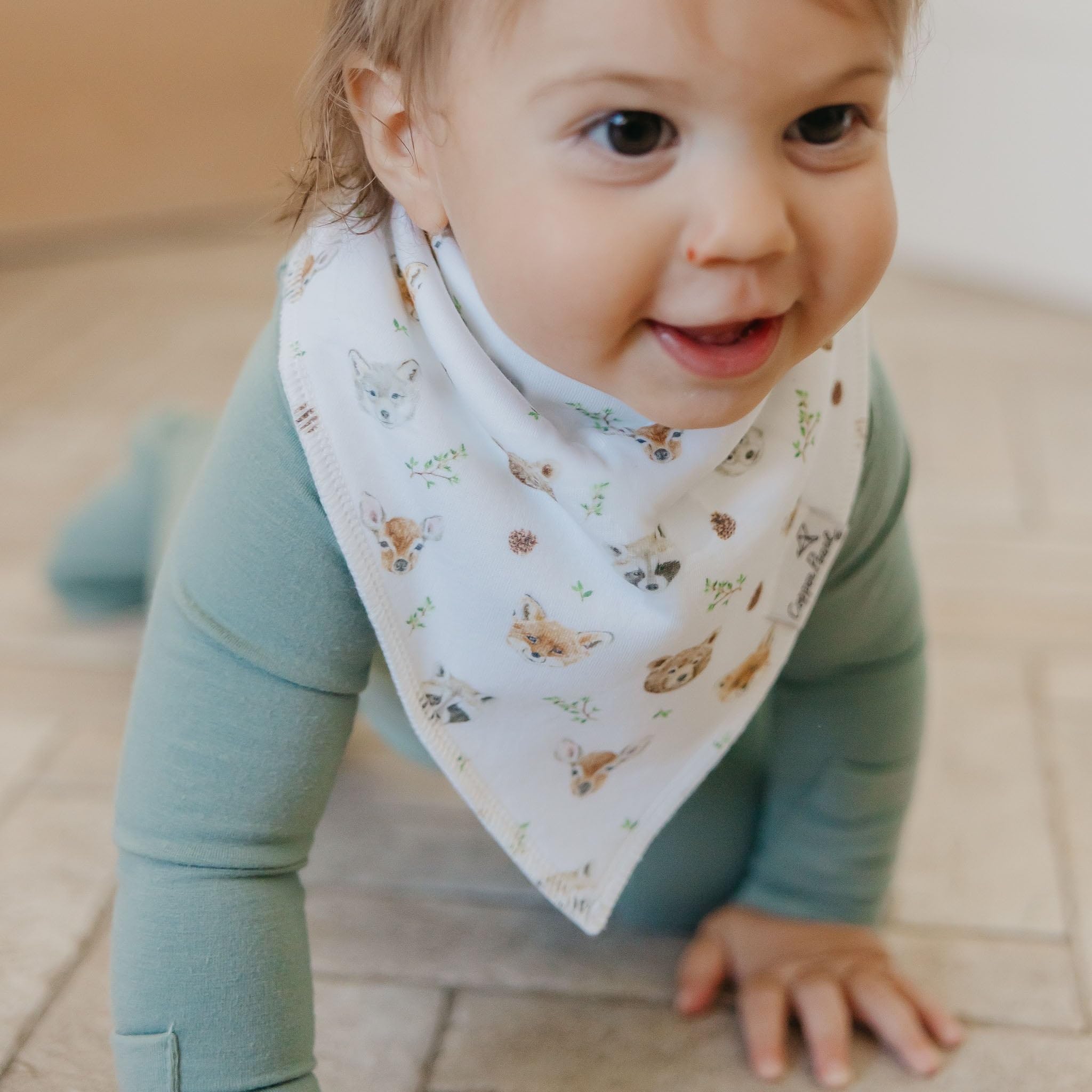 Copper Pearl Wilder bandana bib set teething-absorbent front demonstrates drool protection