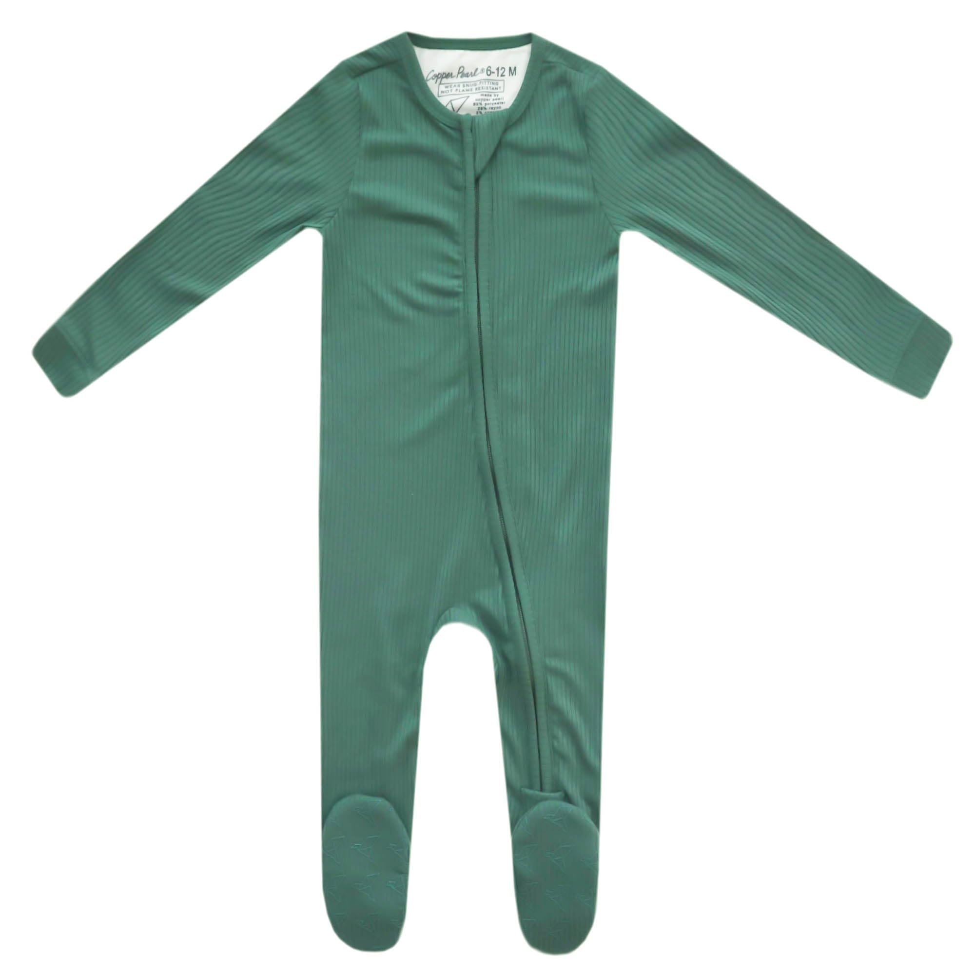 Copper Pearl zip-up footie pajama in breathable knit fabric for gentle baby wear