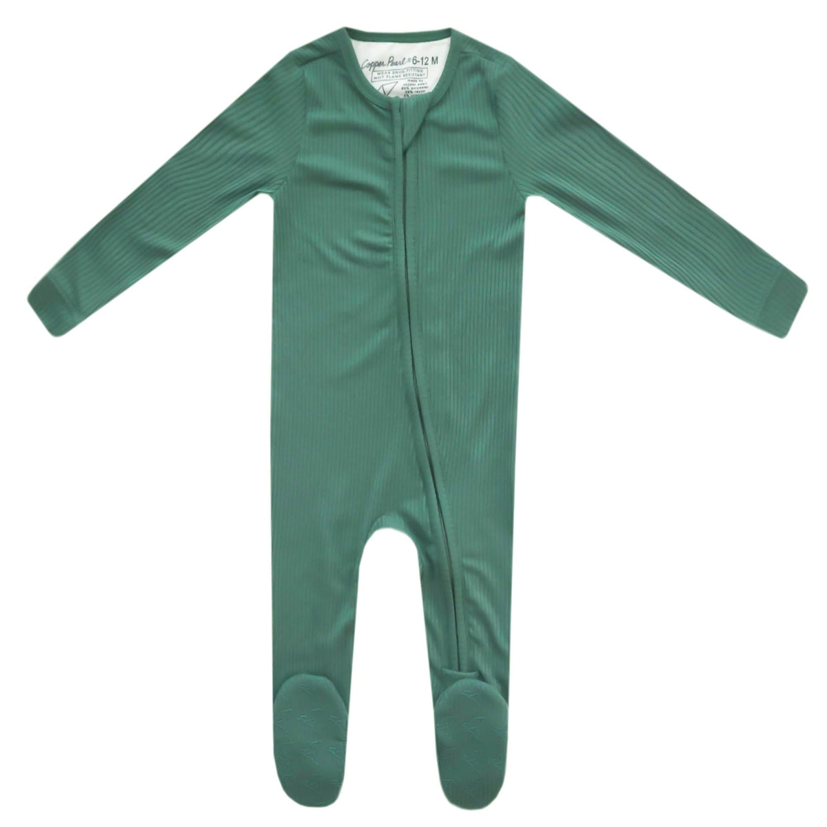 Copper Pearl zip-up footie pajama in breathable knit fabric for gentle baby wear