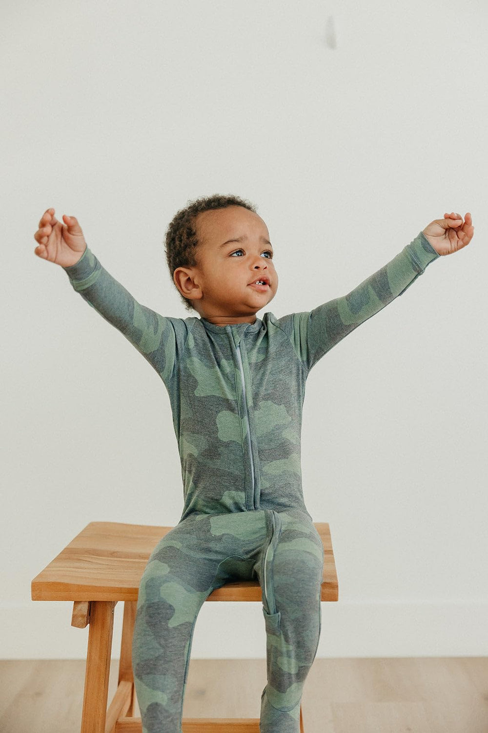 Copper Pearl Zip-Up Footie Pajamas Hunter, available newborn to 24 months, grows with baby.