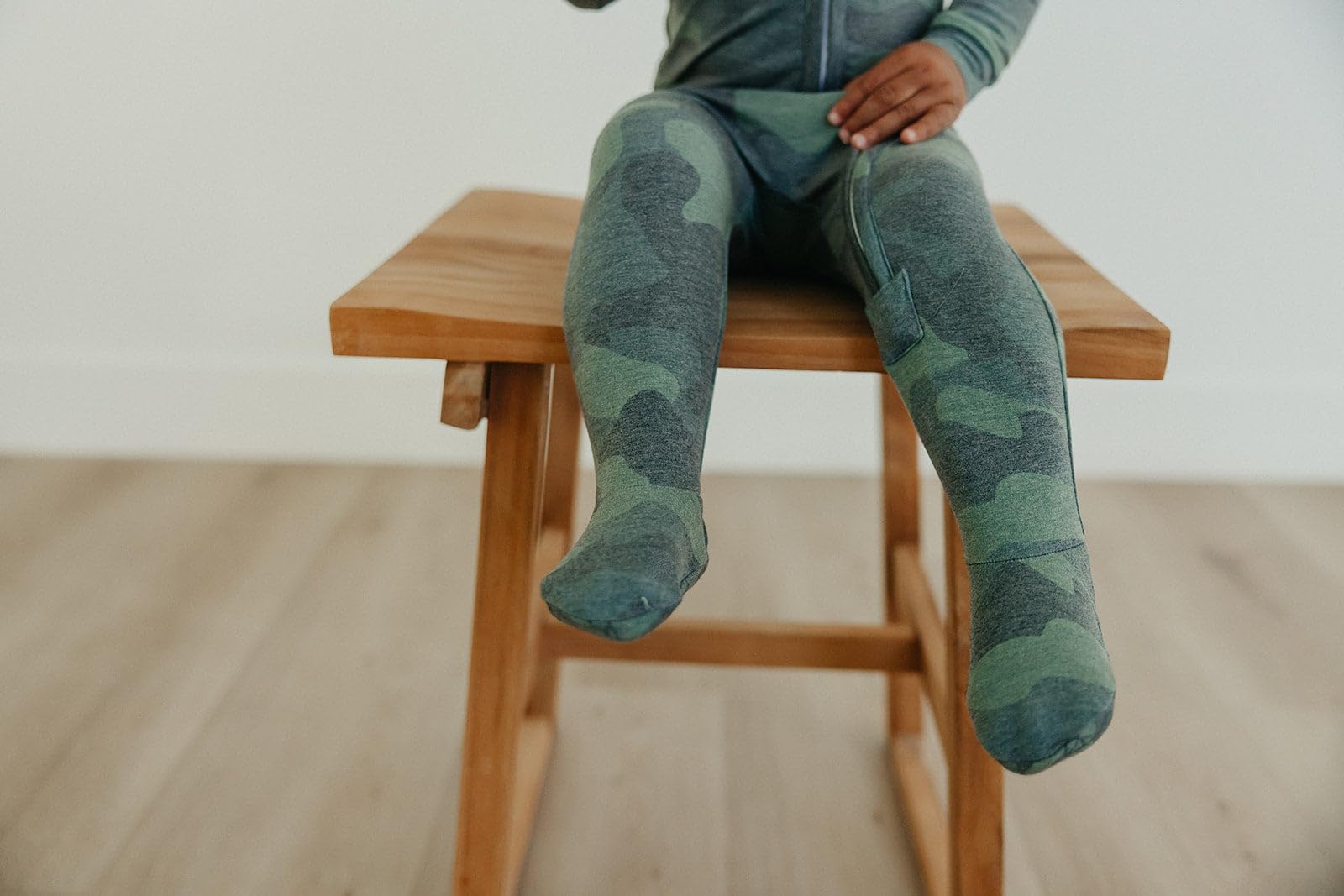 Copper Pearl Zip-Up Footie Pajamas Hunter, tag-free neck, soothing comfort for sensitive skin.
