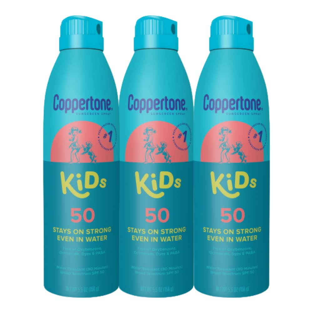Coppertone Kids Sunscreen Spray SPF 50 with angle-application for easy coverage.