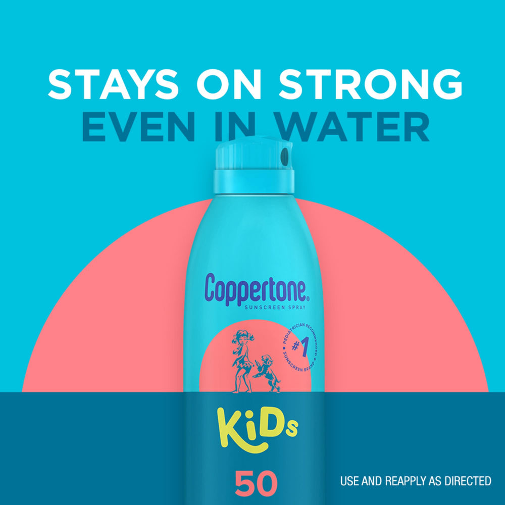 Coppertone Kids SPF 50 spray used at any angle for easy coverage.