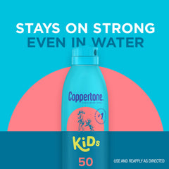 Coppertone Kids SPF 50 spray used at any angle for easy coverage.