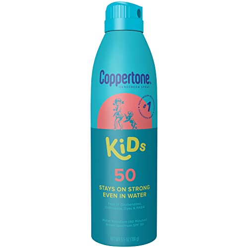 Coppertone Kids Sunscreen Spray SPF 50, fast-drying mist after outdoor activities.
