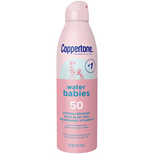 Coppertone WaterBabies rub-in after spray for smooth coverage.