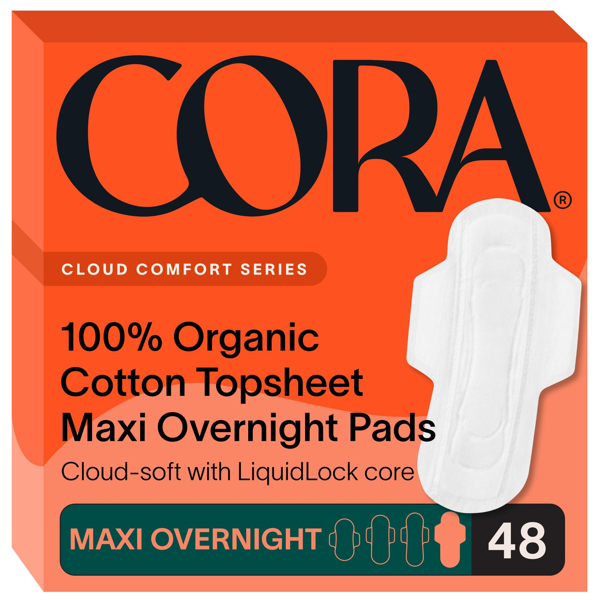 Cora 100% Organic Cotton Topsheet Pads for all-night breathable comfort.