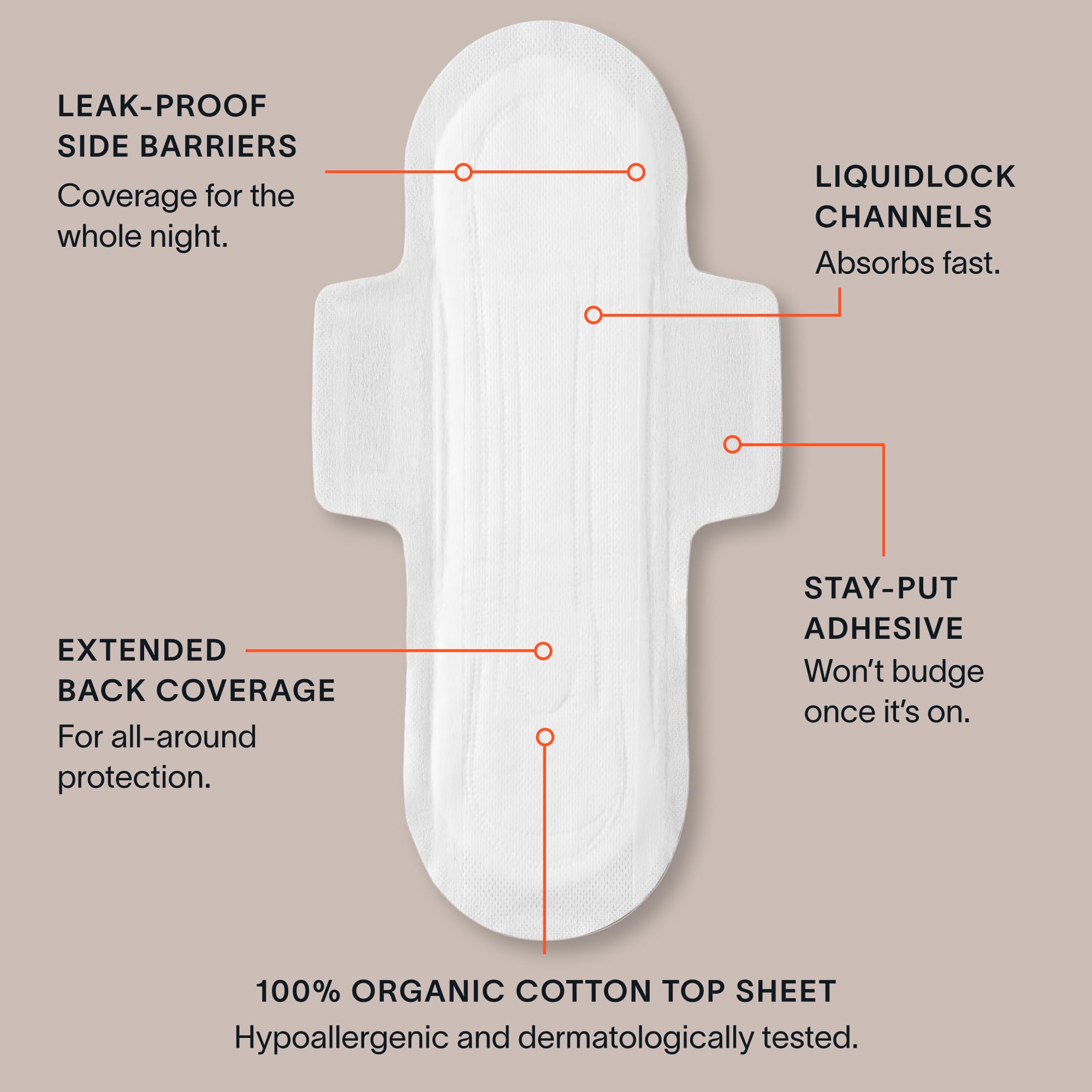 Cora breathable backsheet enhances airflow for all-night comfort.