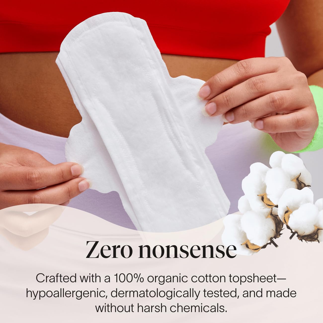 Cora dermatologically tested pads support gentle use for sensitive skin.