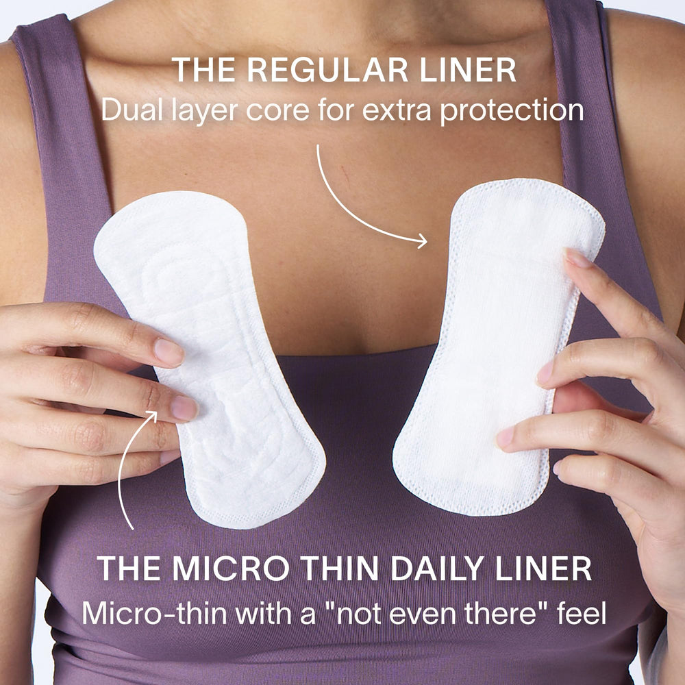 Cora individually wrapped liner for easy, on-the-go freshness.