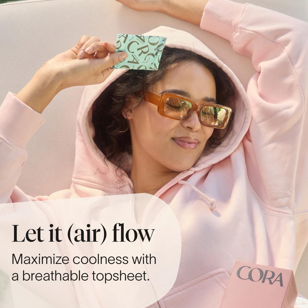 Cora long liner packaging highlights extended protection option.