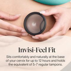 Cora Menstrual Disc Charcoal silicone closeup, soft medical-grade material