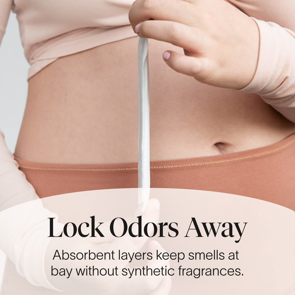 Cora odor-control layers shown in fragrance-free design for discreet protection.