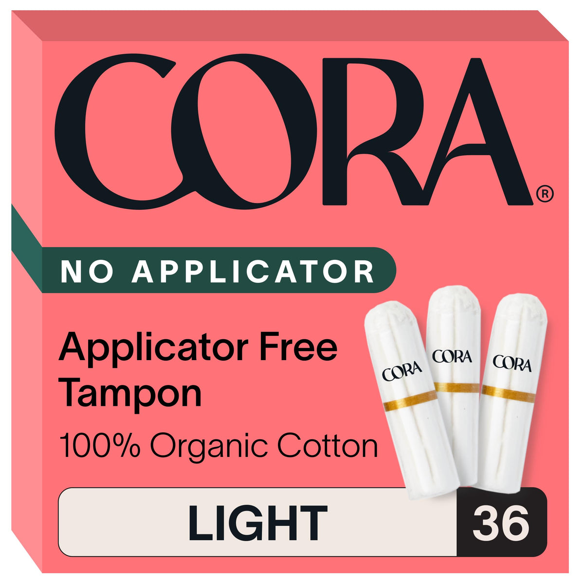 Cora organic non-applicator tampons packaging with eco-friendly design