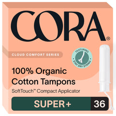 Cora Organic Tampons 36-count Super Plus pack for reliable protection.