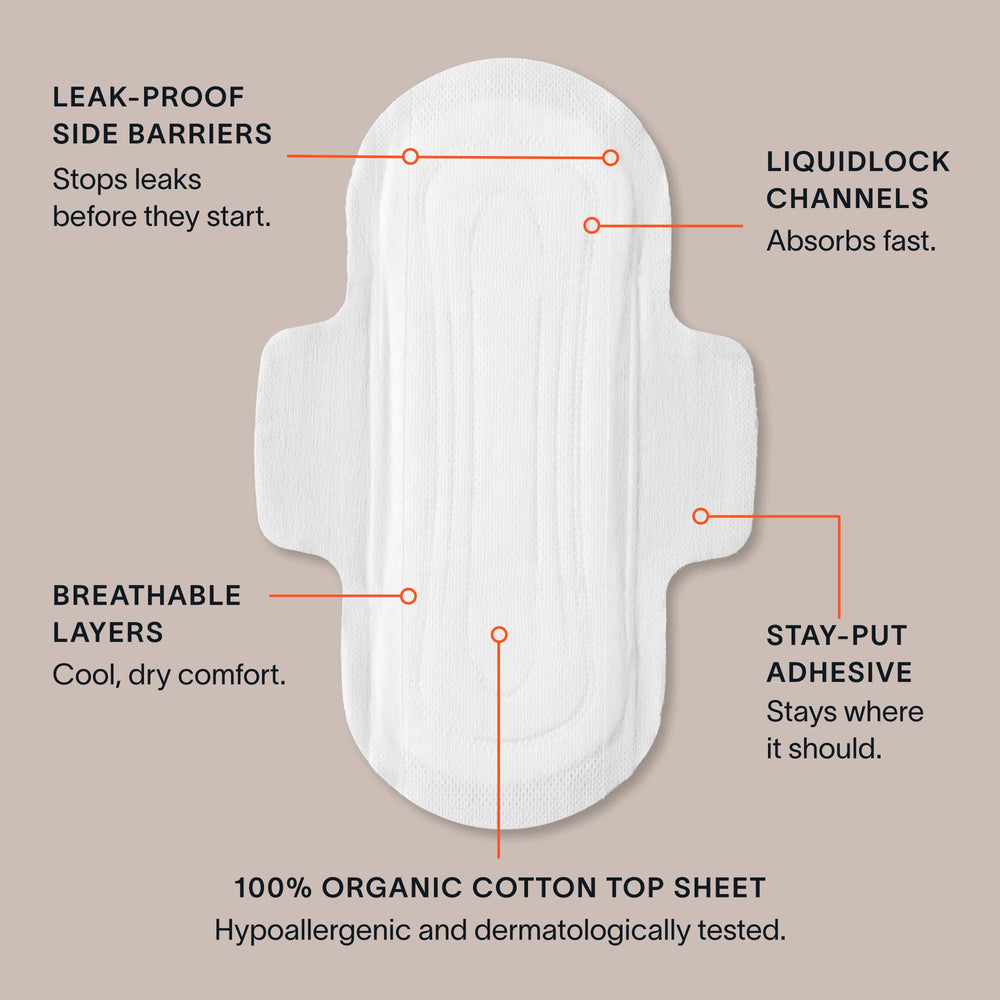 Cora Overnight pads offer extended protection through the night.