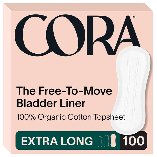 Cora topsheet bladder liner offers gentle organic protection for extra-long wear.